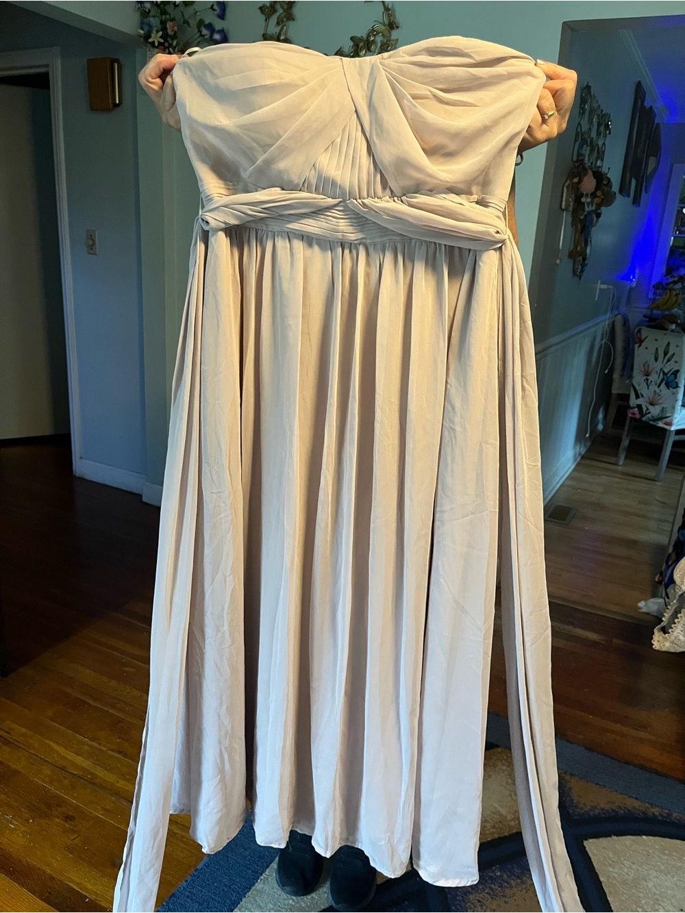 Birdy Grey Strapless Blush/Light Pink Chiffon Maxi Dress